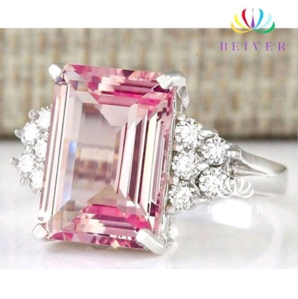New CZ Pink Princess Crystal White Gold filled ring!